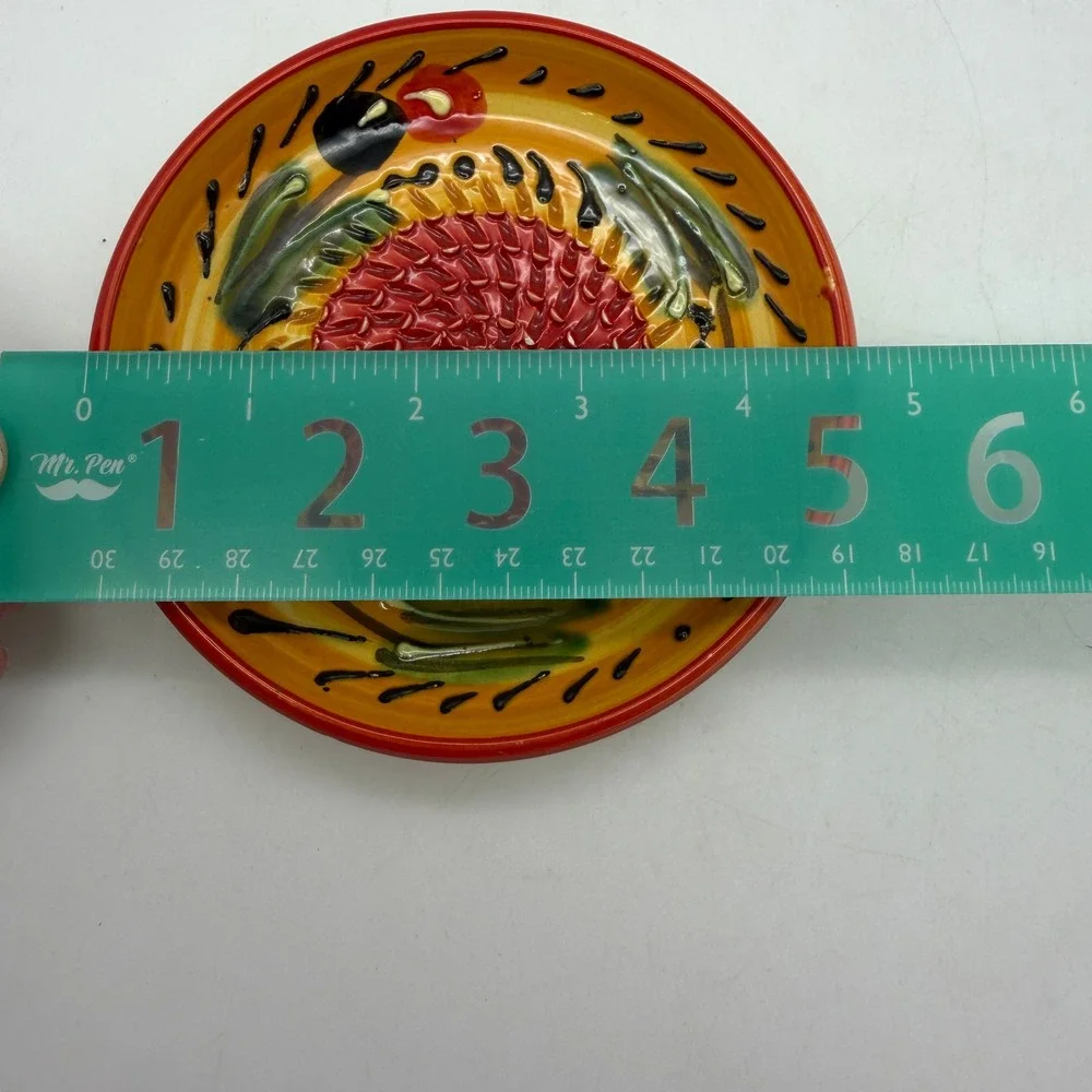 Ceramica Española Ceramic Garlic Grater Plate Hand Painted Made in Spain Yellow